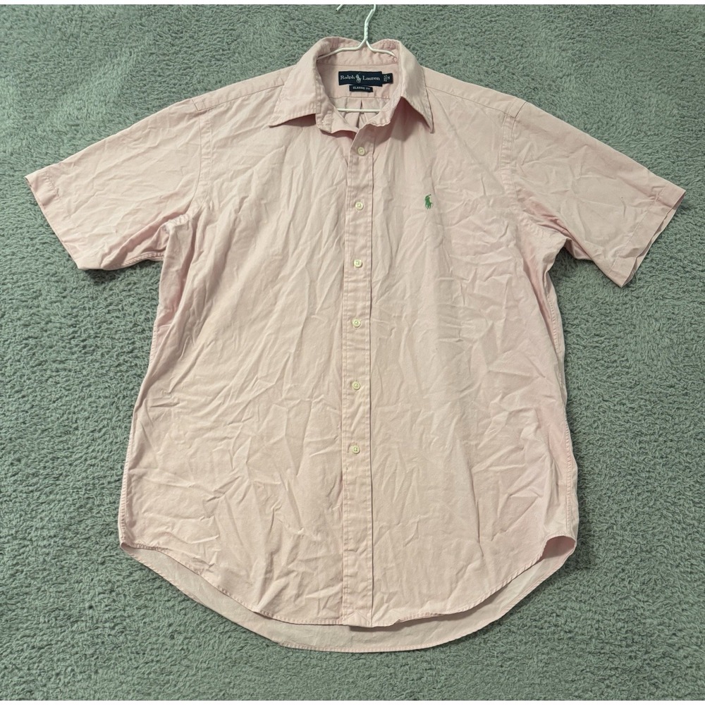 Vintage Polo Ralph Lauren Pink Shirt Short Sleeve Mens M Classic Fit 90s